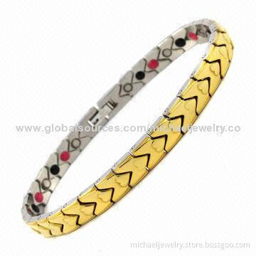 Magnetic Stainless Steel Bracelets with Bio-healthy Elements and Interval of Plating IP Gold